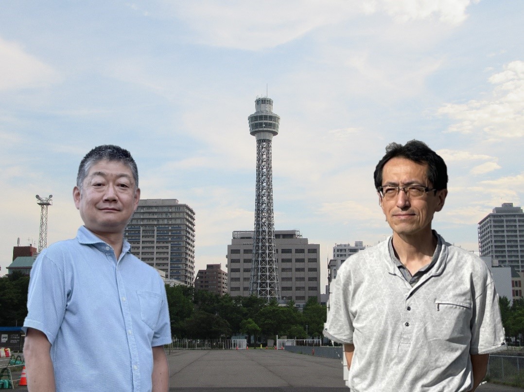 横浜マリンタワーと、古川伸也氏・小野潤一郎氏