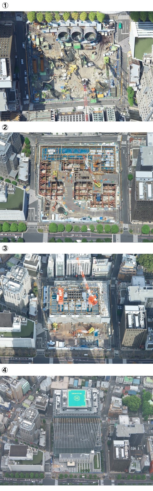 川崎市新本庁舎の施工ステップ(撮影:三輪晃久写真研究所 三輪昌央)