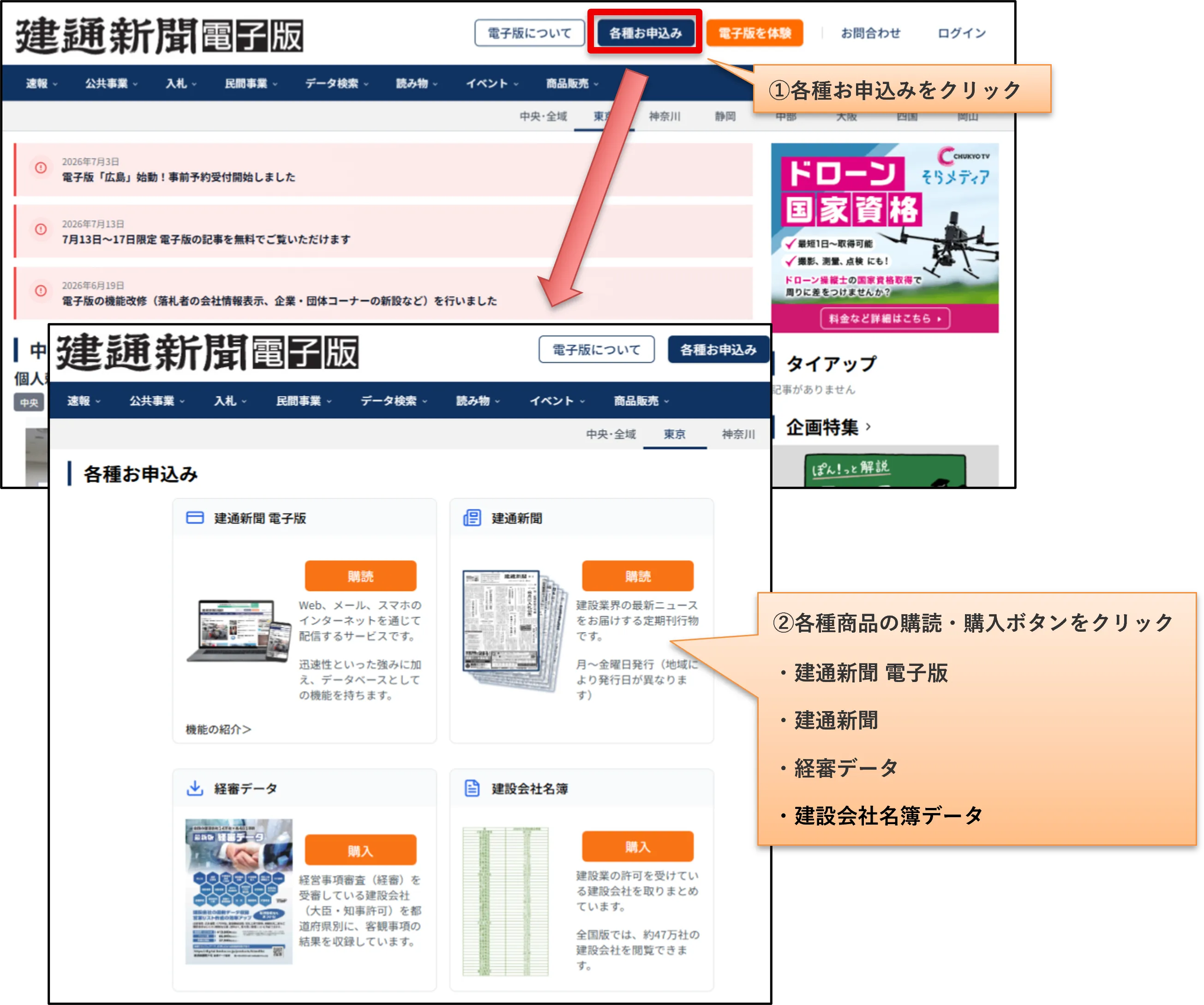 7. 各種商品お申込みページの集約